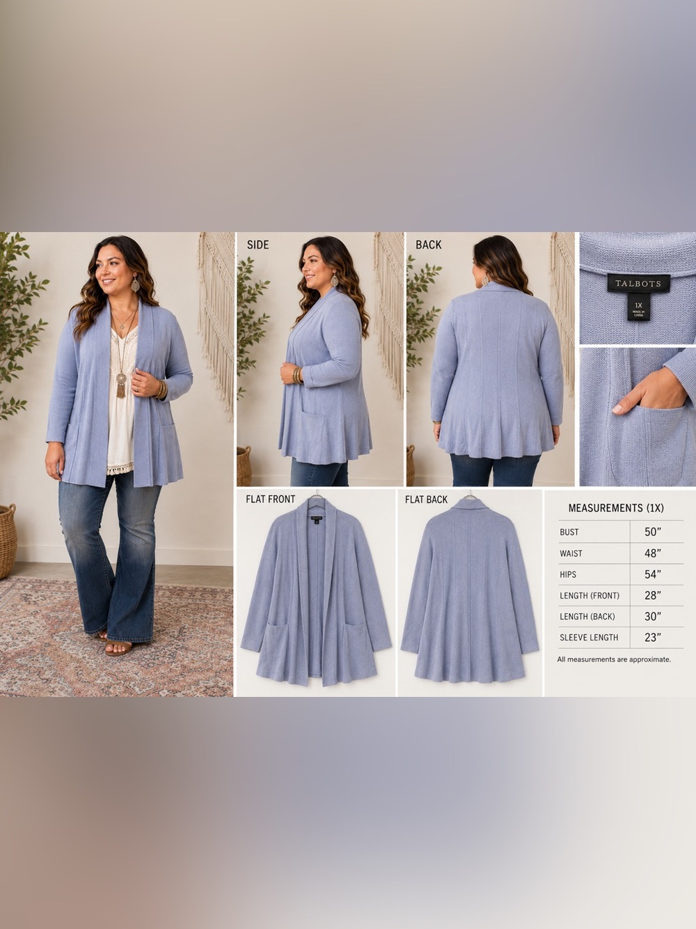 Talbots 1X Light Blue Open Front Knit Cardigan | Pockets | Soft Layering Piece - Picture 2 of 4